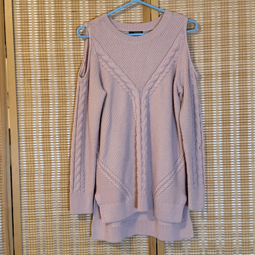 ANA A New‎ Approach Pink Cold Shoulder Cable Knit Tunic Sweater Large L Blush